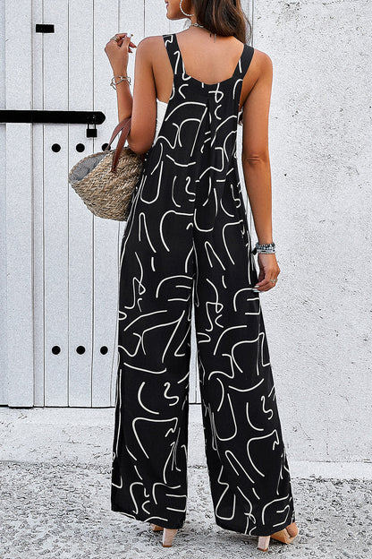 Printed Wide Strap Jumpsuit with Pockets Bagz and Tagz