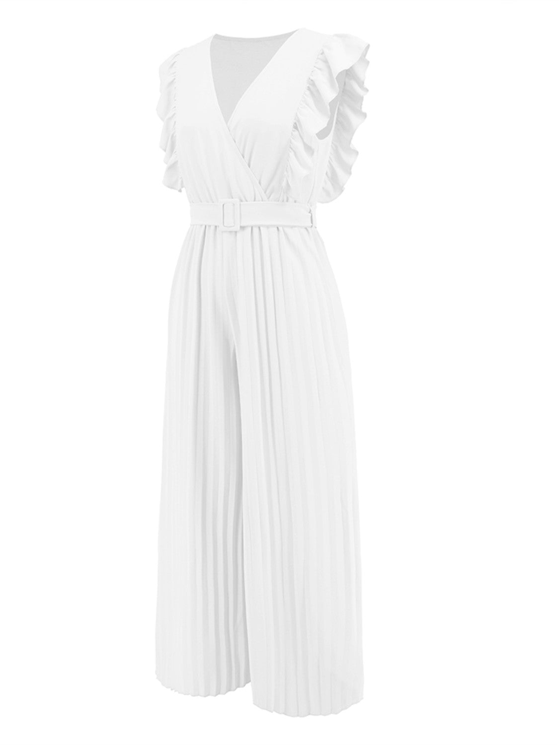 Ruffled Surplice Cap Sleeve Jumpsuit Bagz and Tagz