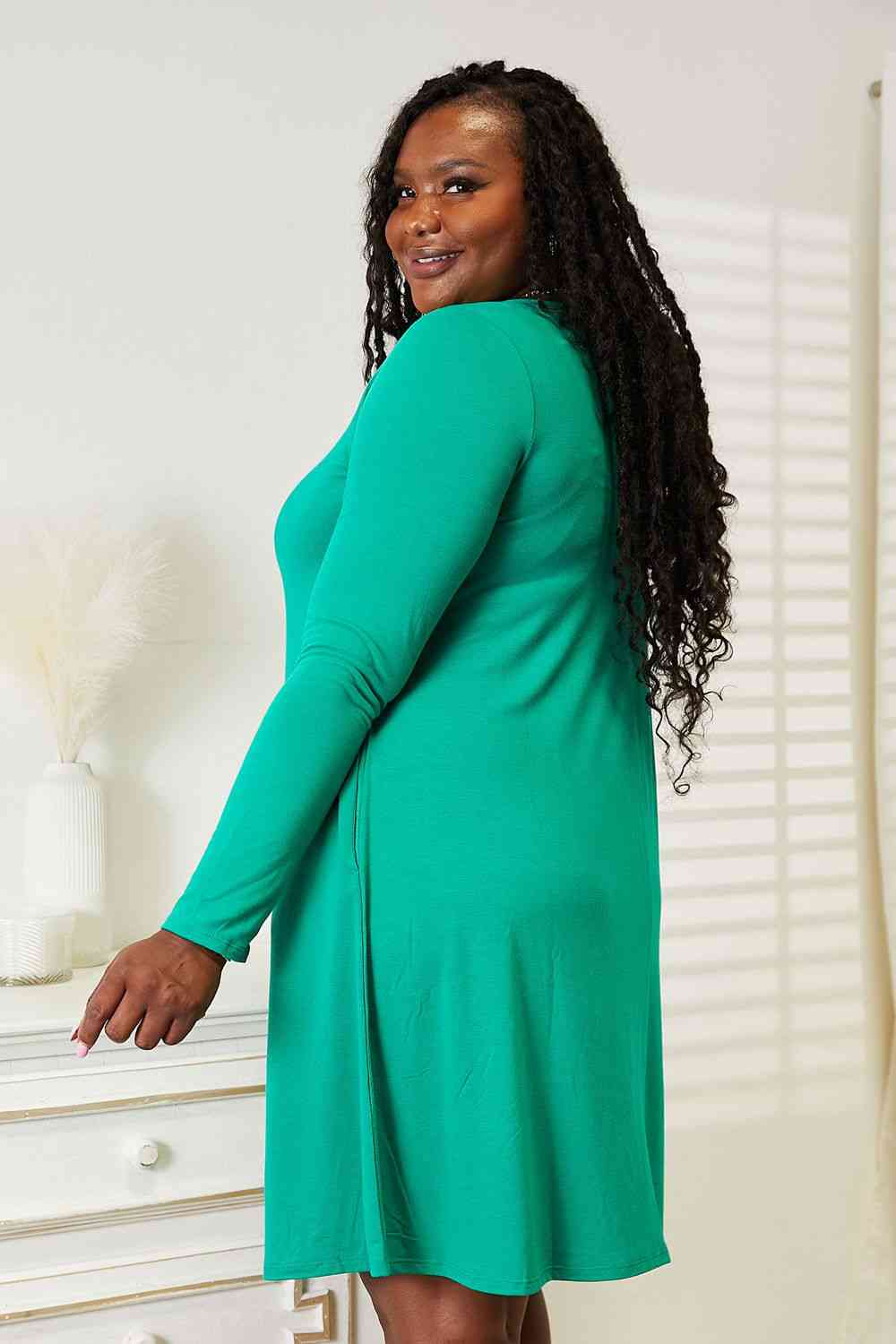 Zenana Full Size Long Sleeve Flare Dress with Pockets Bagz and Tagz