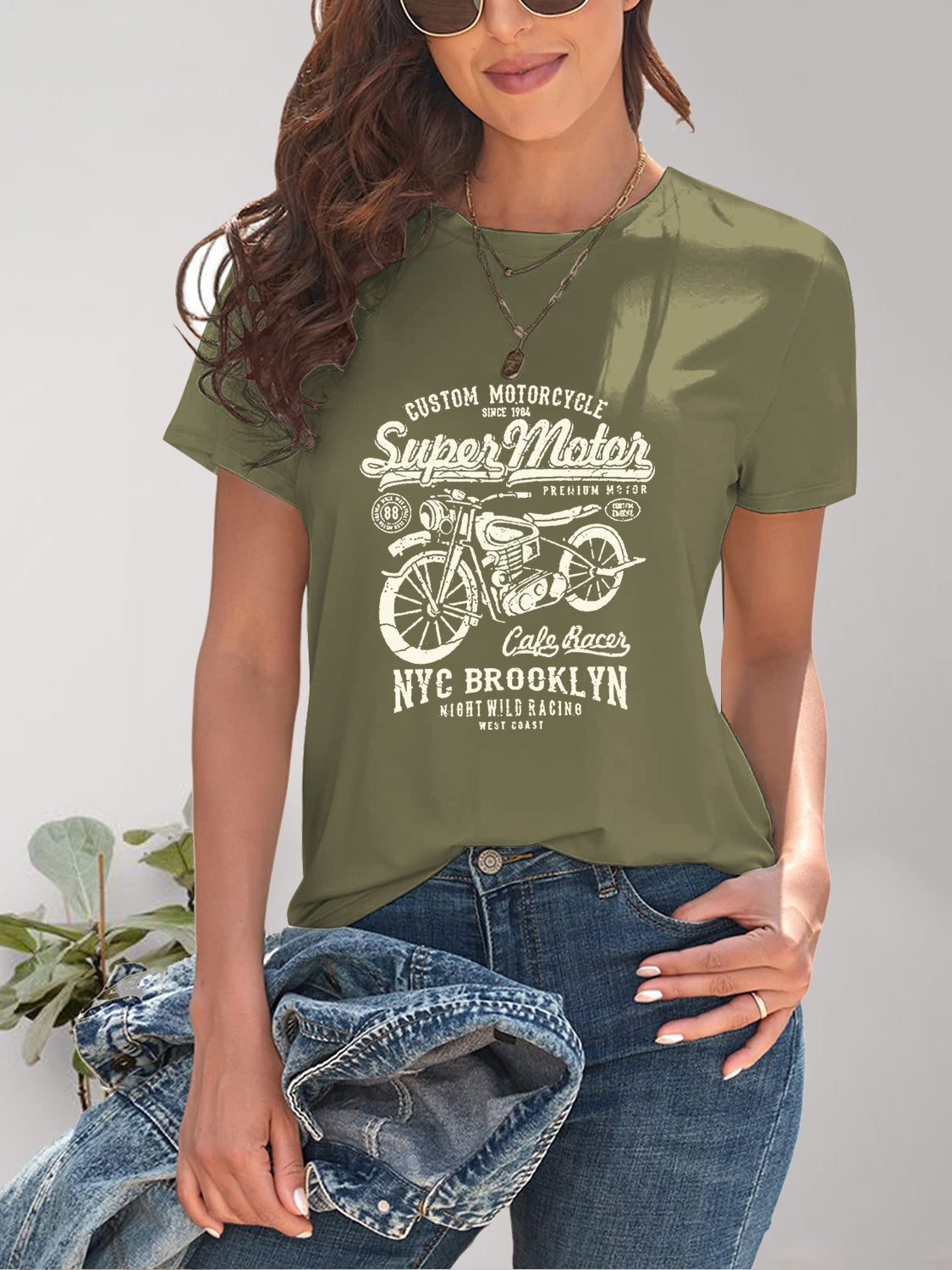 Motorcycle Graphic Round Neck T-Shirt Bagz and Tagz