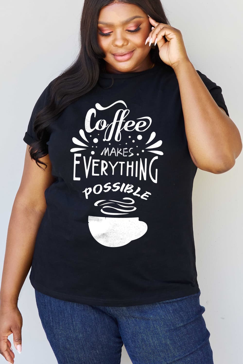 Simply Love Full Size COFFEE MAKES EVERYTHING POSSIBLE Graphic Cotton Tee Bagz and Tagz