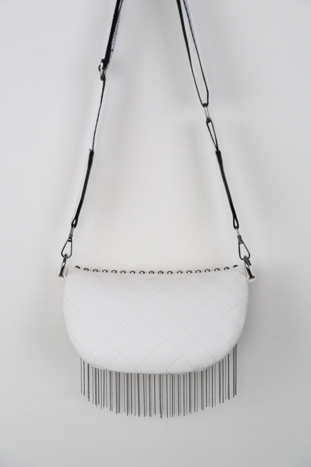 Adored PU Leather Studded Sling Bag with Fringes Bagz and Tagz