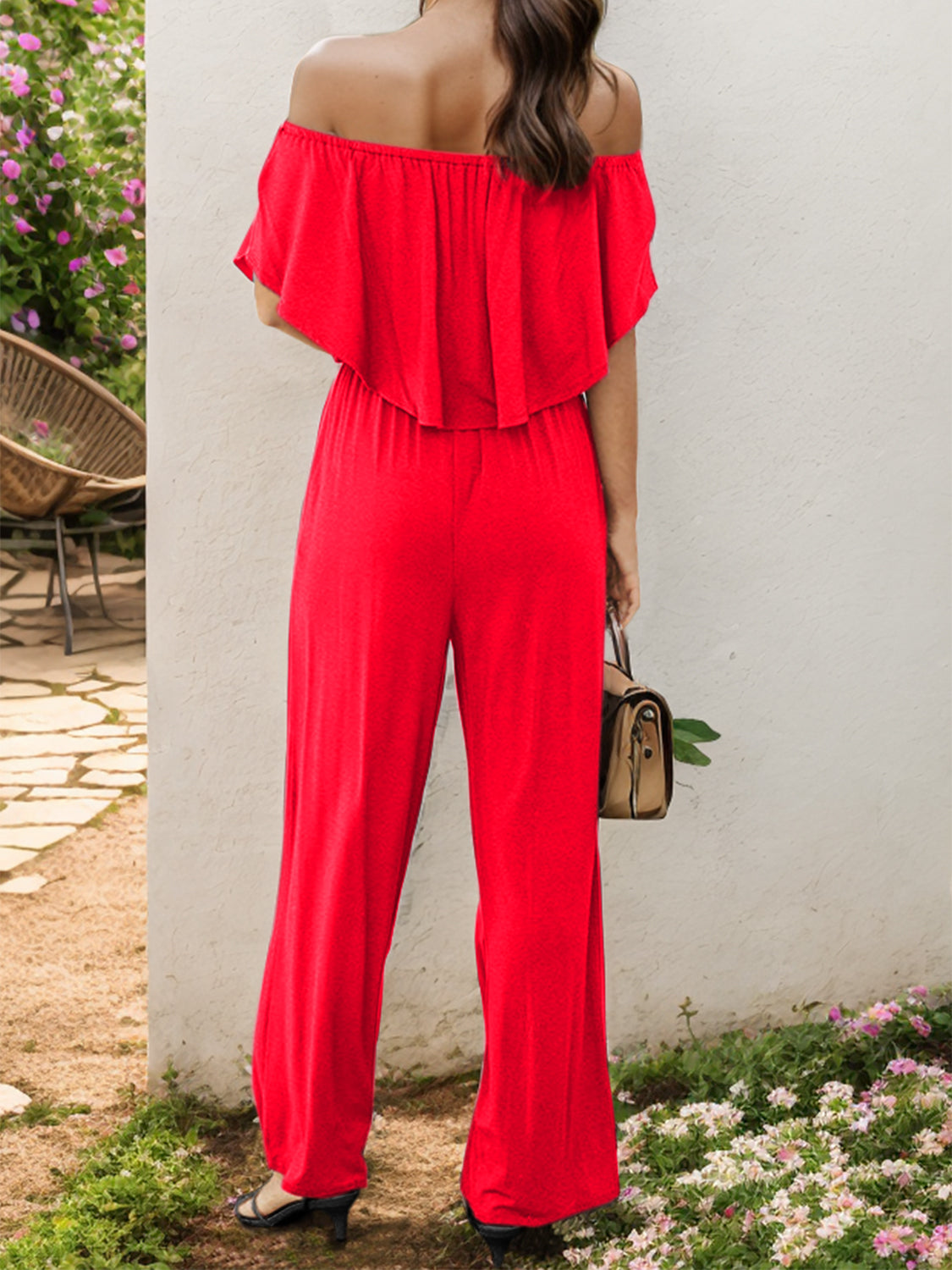 Off-Shoulder Wide Leg Jumpsuit Bagz and Tagz