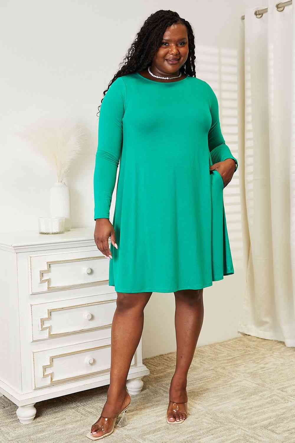 Zenana Full Size Long Sleeve Flare Dress with Pockets Bagz and Tagz