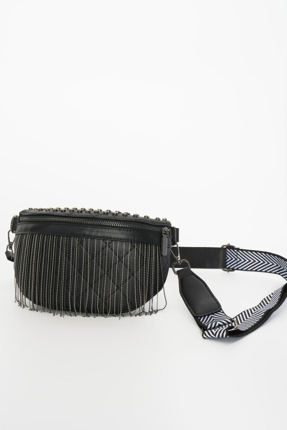 Adored PU Leather Studded Sling Bag with Fringes Bagz and Tagz