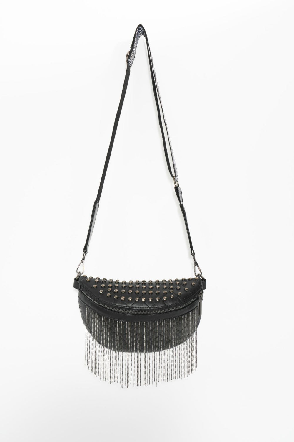 Adored PU Leather Studded Sling Bag with Fringes Bagz and Tagz