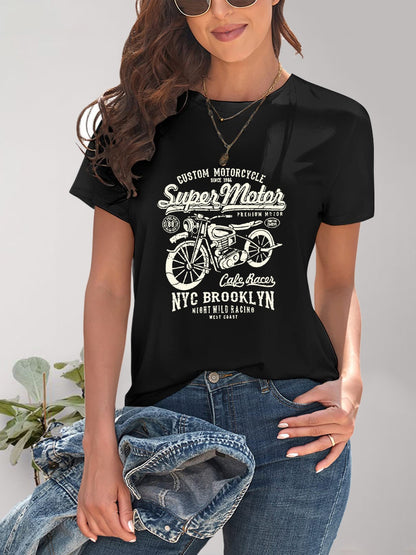 Motorcycle Graphic Round Neck T-Shirt Bagz and Tagz