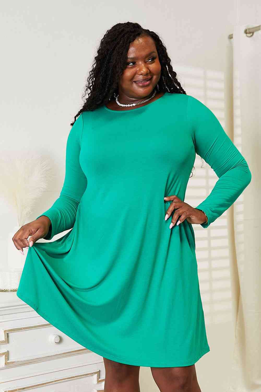 Zenana Full Size Long Sleeve Flare Dress with Pockets Bagz and Tagz