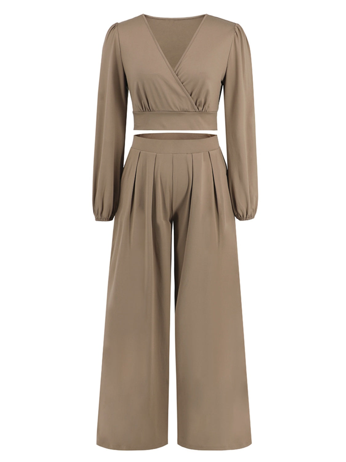 Surplice Top and Wide Leg Pants Set Bagz and Tagz