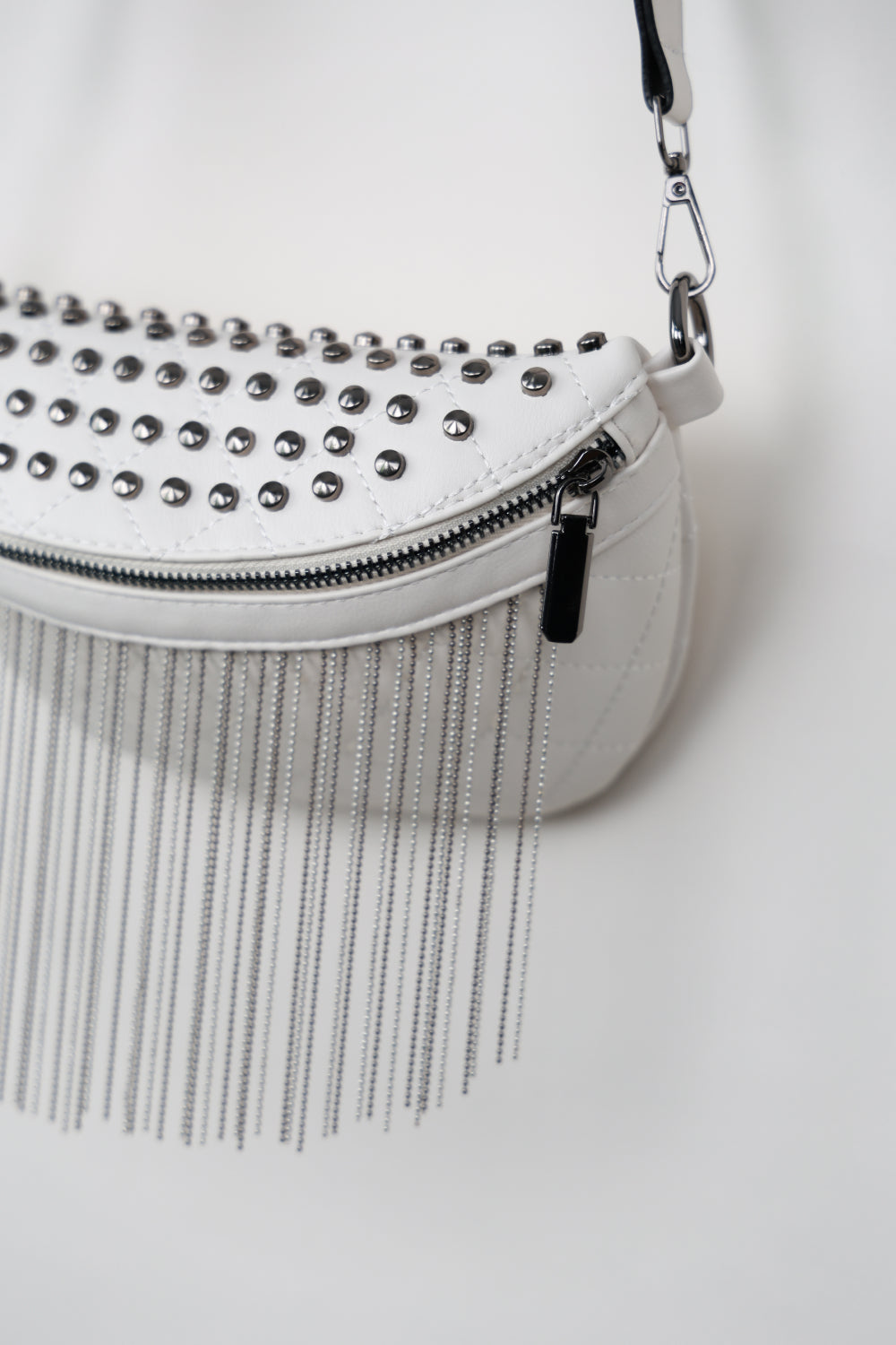 Adored PU Leather Studded Sling Bag with Fringes Bagz and Tagz