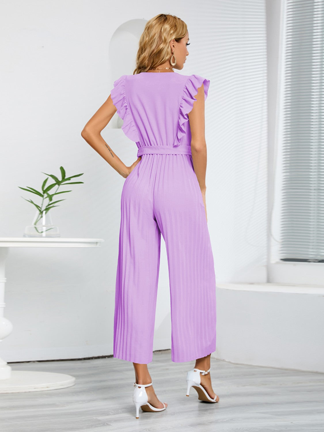 Ruffled Surplice Cap Sleeve Jumpsuit Bagz and Tagz