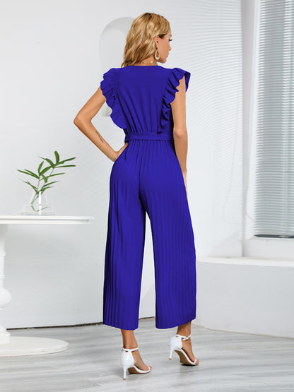 Ruffled Surplice Cap Sleeve Jumpsuit Bagz and Tagz