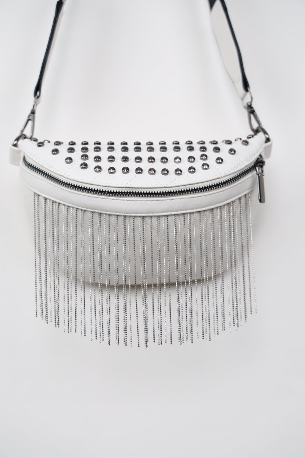 Adored PU Leather Studded Sling Bag with Fringes Bagz and Tagz