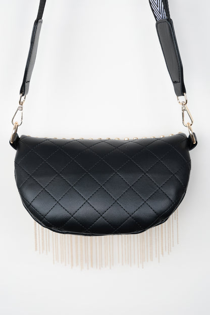 Adored PU Leather Studded Sling Bag with Fringes Bagz and Tagz