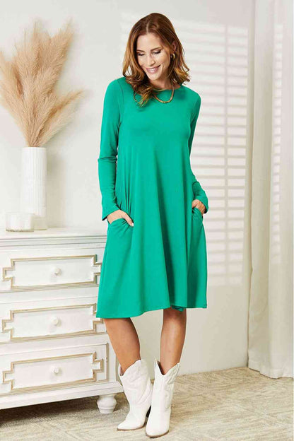 Zenana Full Size Long Sleeve Flare Dress with Pockets Bagz and Tagz