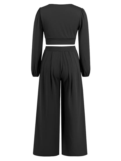 Surplice Top and Wide Leg Pants Set Bagz and Tagz