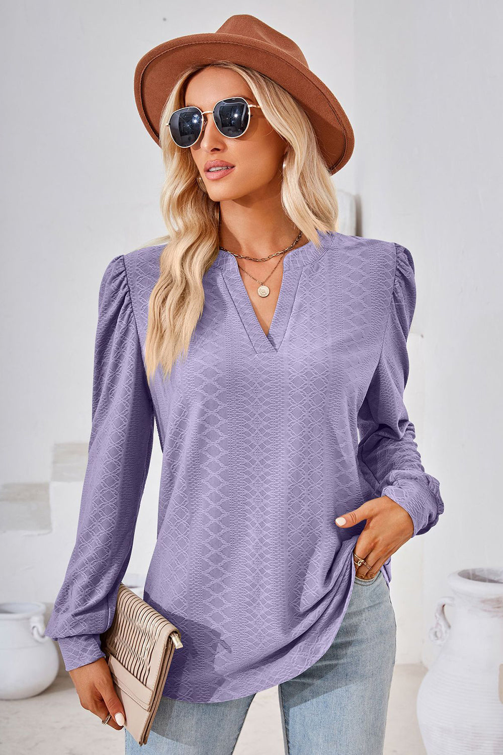 Notched Long Sleeve T-Shirt