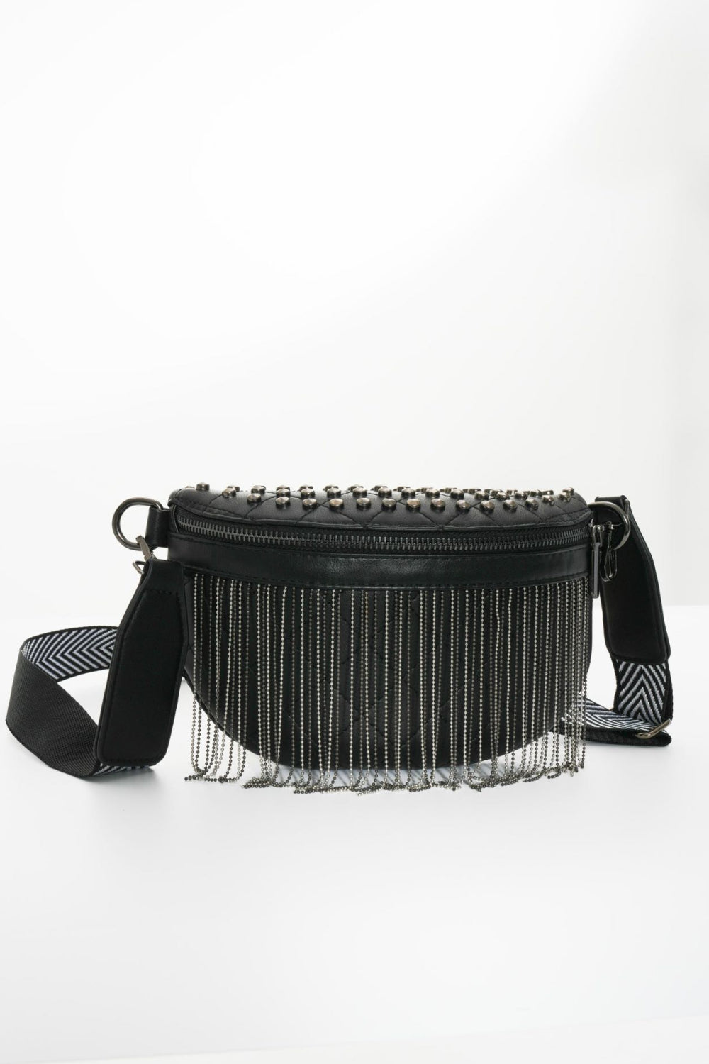 Adored PU Leather Studded Sling Bag with Fringes Bagz and Tagz