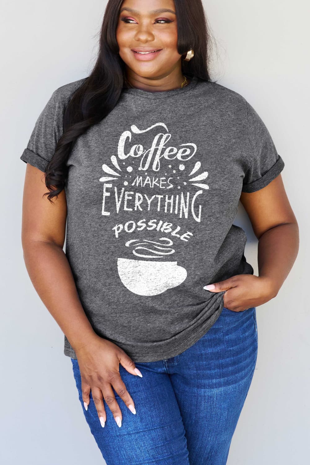 Simply Love Full Size COFFEE MAKES EVERYTHING POSSIBLE Graphic Cotton Tee Bagz and Tagz