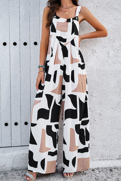 Printed Wide Strap Jumpsuit with Pockets Bagz and Tagz