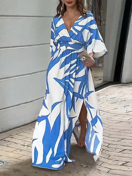 Slit Printed Surplice Maxi Dress Bagz and Tagz