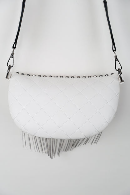 Adored PU Leather Studded Sling Bag with Fringes Bagz and Tagz