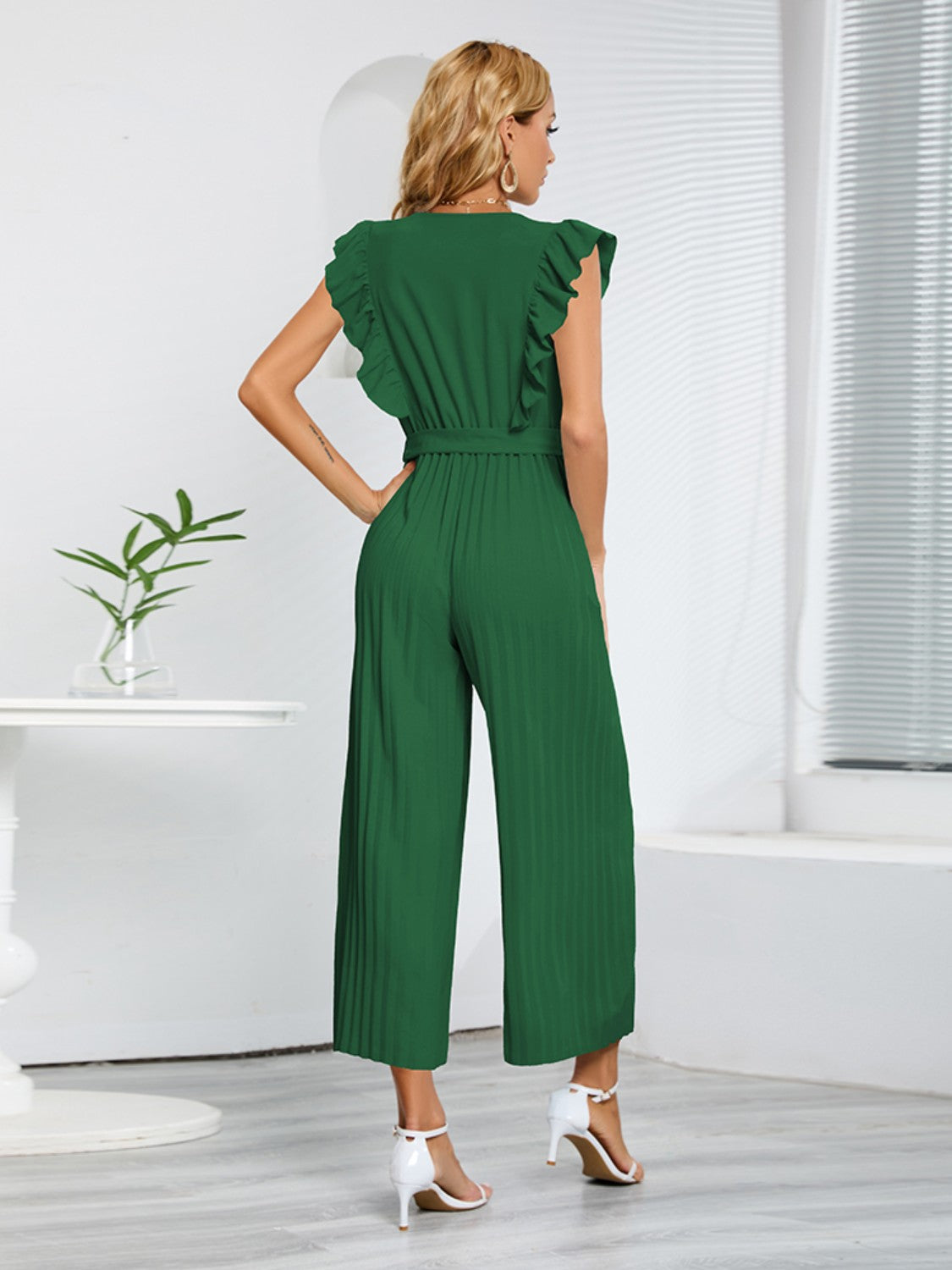 Ruffled Surplice Cap Sleeve Jumpsuit Bagz and Tagz