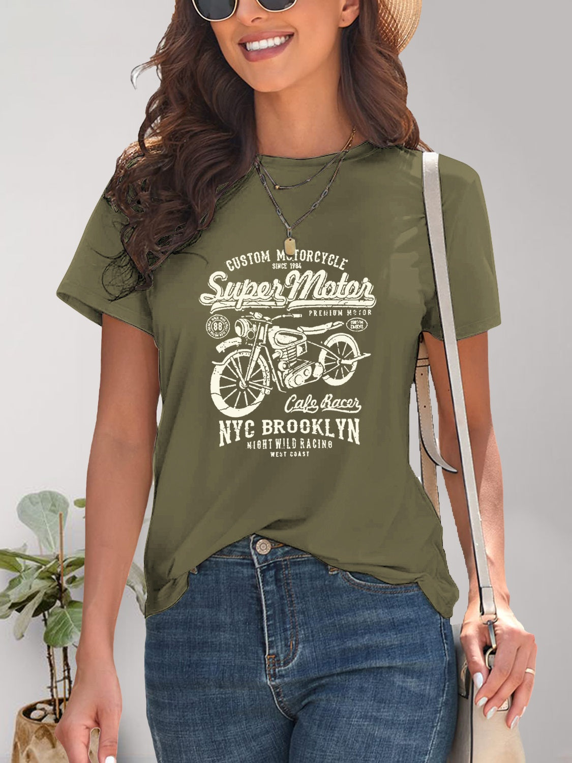 Motorcycle Graphic Round Neck T-Shirt Bagz and Tagz