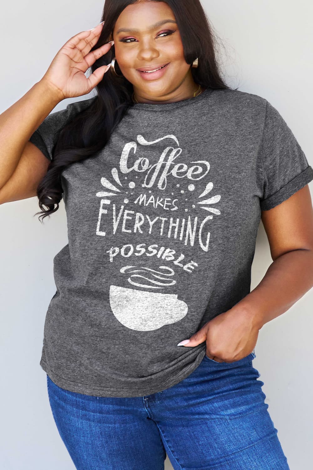 Simply Love Full Size COFFEE MAKES EVERYTHING POSSIBLE Graphic Cotton Tee Bagz and Tagz