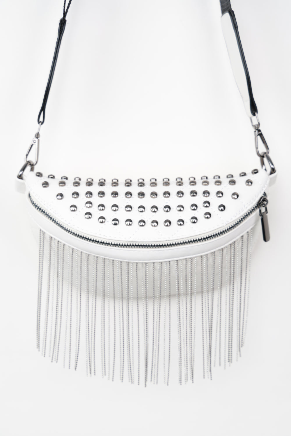 Adored PU Leather Studded Sling Bag with Fringes Bagz and Tagz