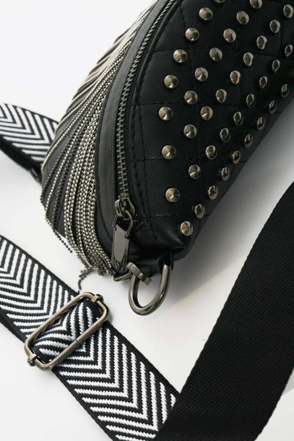 Adored PU Leather Studded Sling Bag with Fringes Bagz and Tagz