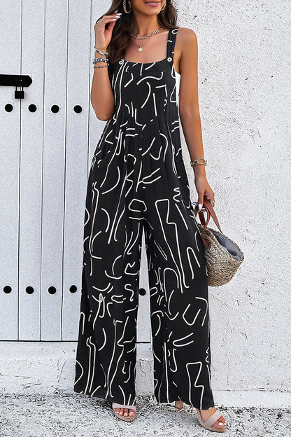 Printed Wide Strap Jumpsuit with Pockets Bagz and Tagz